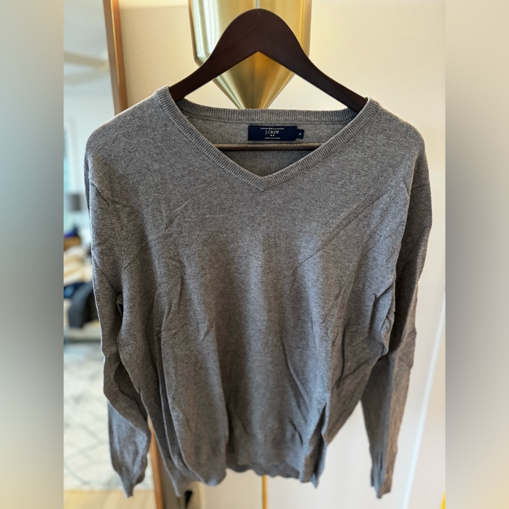 J. Crew | Men’s Cotton Cashmere Sweater | Grey, Size Medium, V-Neck